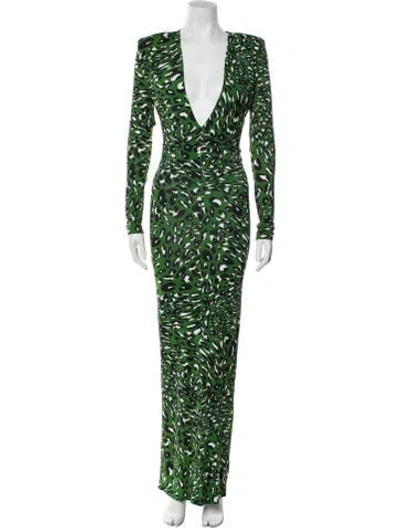 Pre-owned Alexandre Vauthier Animal Print Long Dress In Green
