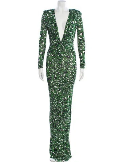 Pre-owned Alexandre Vauthier Animal Print Long Dress In Green