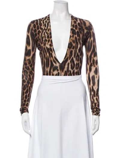 Pre-owned Alexandre Vauthier Animal Print V-neck Crop Top In Brown