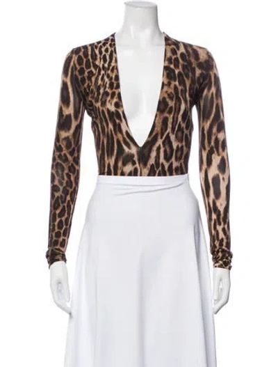 Pre-owned Alexandre Vauthier Animal Print V-neck Crop Top In Brown