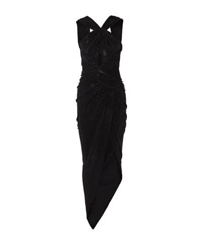 Alexandre Vauthier Asymmetric Ruched Crystal-embellished Stretch-jersey Gown In Black
