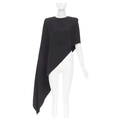 Pre-owned Alexandre Vauthier Aw2023 Black Crepe Padded Shoulder Asymmetric Drape Top