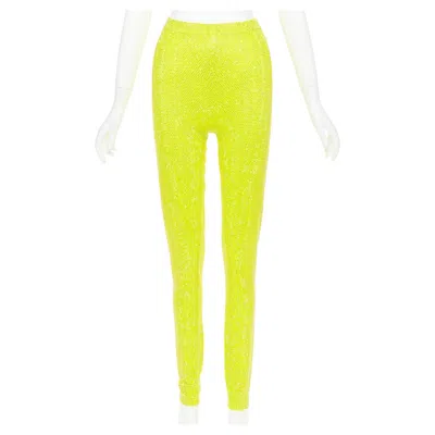 Pre-owned Alexandre Vauthier Aw2023 Neon Yellow Strass Crystal Embellished Legging Pants