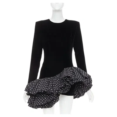 Pre-owned Alexandre Vauthier Aw2023 Runway Black Velvet Polka Dot Mini Dress