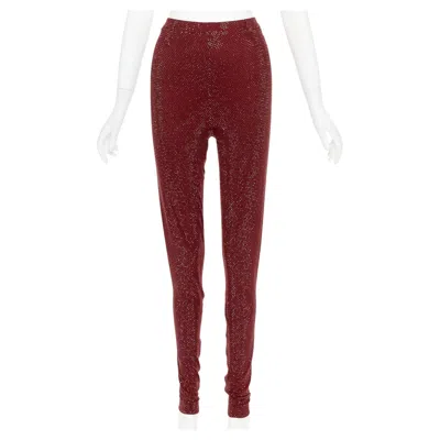 Pre-owned Alexandre Vauthier Aw2023 Runway Cinnabar Red Strass Crystal Legging Pants