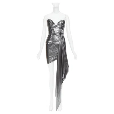 Pre-owned Alexandre Vauthier Aw2023 Runway Silver Liquid Metal Drape Asymmetric Mini Dress