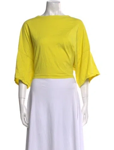 Pre-owned Alexandre Vauthier Bateau Neckline Three-quarter Sleeve Crop Top In Yellow