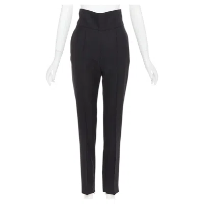 Pre-owned Alexandre Vauthier Black 100% Wool High Waisted Pleat Front Cropped Pants Fr36 M