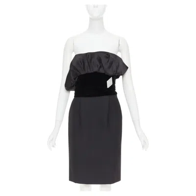 Pre-owned Alexandre Vauthier Black Crystal Pave Brooch Velvet Belt Satin Strapless Dress