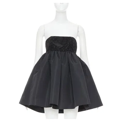 Pre-owned Alexandre Vauthier Black Crystal Strass Bust Flared Taffeta Babydoll Dress