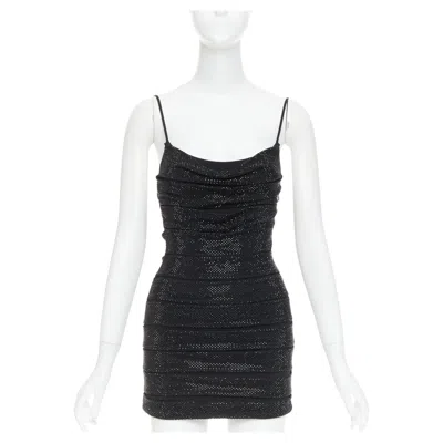 Pre-owned Alexandre Vauthier Black Crystal Strass Stretched Panel Bandage Mini Slip Dress