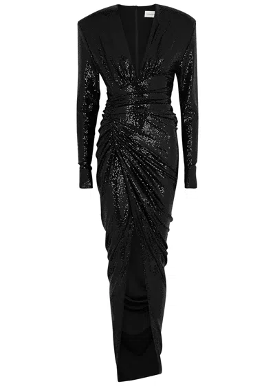 Alexandre Vauthier Black Foil-print Ruched Gown