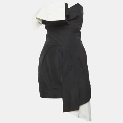 Alexandre Vauthier Black Gabardine Asymmetrical Pleated Mini Dress