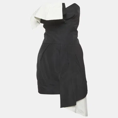 Pre-owned Alexandre Vauthier Black Gabardine Asymmetrical Pleated Mini Dress M