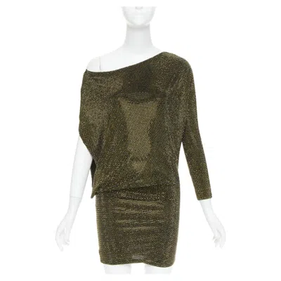 Pre-owned Alexandre Vauthier Black Gold Strass Crystal Asymmetric One Shoulder Mini Dress