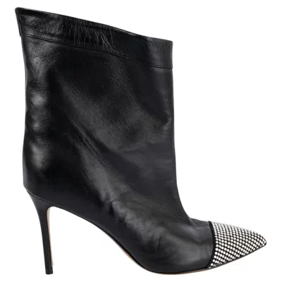 Pre-owned Alexandre Vauthier Black Leather Cha Cha Crystal Ankle Boots Shoes 36