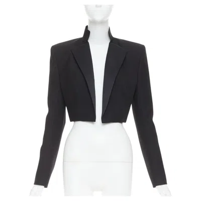 Pre-owned Alexandre Vauthier Black Pop Stand Collar Cropped Blazer Short Tuxedo Jacket