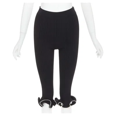 Pre-owned Alexandre Vauthier Black Ribbed Knit Crystal Embellished Ruffle Hem Knee Shorts