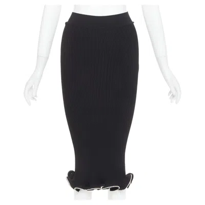 Pre-owned Alexandre Vauthier Black Ribbed Knit Silver Strass Crystal Flounce Ruffle Skirt