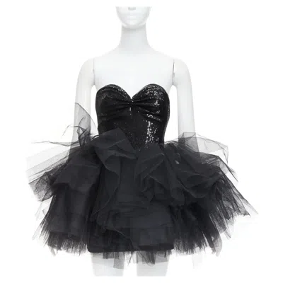Pre-owned Alexandre Vauthier Black Sequin Sweetheart Ballerina Tulle Skirt Mini Dress