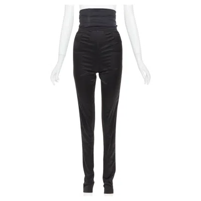 Pre-owned Alexandre Vauthier Black Shiny High Waisted Wide Cummerbund Belt Pants