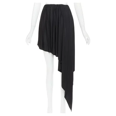 Pre-owned Alexandre Vauthier Black Shiny Stretch Jersey Asymmetric Drape Skirt