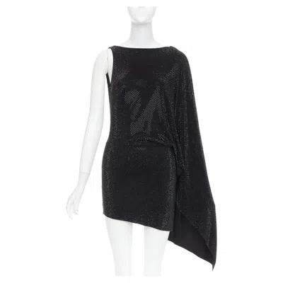Pre-owned Alexandre Vauthier Black Strass Crystal Embellished Asymmetric Draped Mini Dress