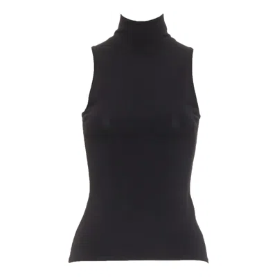 Pre-owned Alexandre Vauthier Black Stretch Knit High Neck Zip Back Sleeveless Top