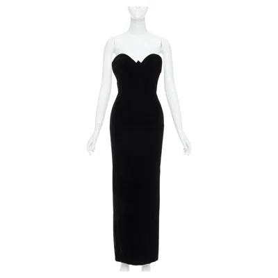 Pre-owned Alexandre Vauthier Black Velvet Crystal Bustline Sweetheart Strapless Gown