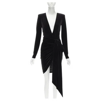 Pre-owned Alexandre Vauthier Black Velvet Plunge Neck Wrap Bow Draped Mini Dress Fr34 Xs