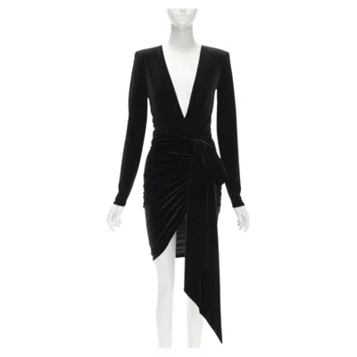 Pre-owned Alexandre Vauthier Black Velvet Plunge Neck Wrap Bow Draped Mini Dress Fr34 Xs