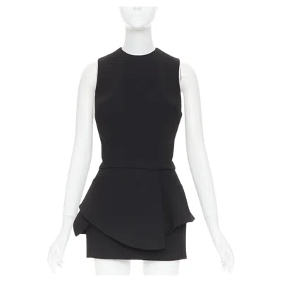 Pre-owned Alexandre Vauthier Black Wool Crepe Asymmetric Peplum Ruffle Dress