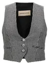 Alexandre Vauthier Houndstooth Pattern V-neck Sleeveless Waistcoat With Adjustable Back Strap In Blackwhite