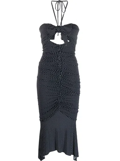Alexandre Vauthier Halterneck Polka-dot Jersey Bustier Dress In Blau