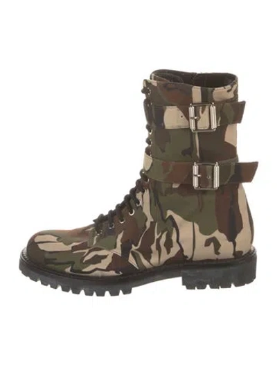 Pre-owned Alexandre Vauthier Canvas Camouflage Print Combat Boots In Green