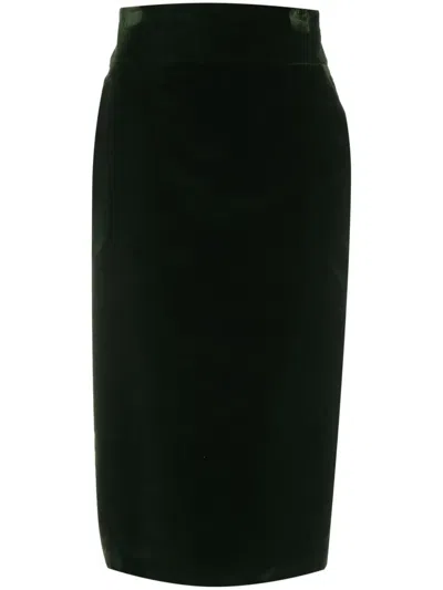Alexandre Vauthier Cotton Velvet Midi Skirt In Green