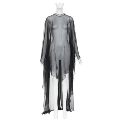 Pre-owned Alexandre Vauthier Couture 2021 Runway Crystal Collar Sheer Cape Blouse Top In Gray