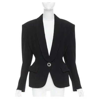 Pre-owned Alexandre Vauthier Couture 2022 Runway Black Enamel Gold Buttons Power Blazer