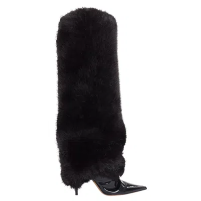 Pre-owned Alexandre Vauthier Couture 2023 Runway Black Faux Fur Tall Stiletto Boots Eu40