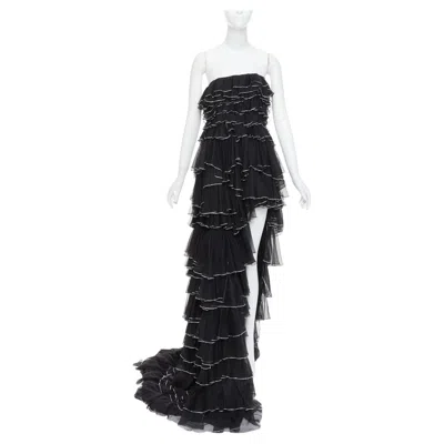 Pre-owned Alexandre Vauthier Couture Aw2018 Runway Crystal Tier Petal High Slit Low Gown In Black