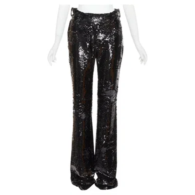 Pre-owned Alexandre Vauthier Couture Aw2019 Runway Black Paillette Sequin Wide Leg Pants