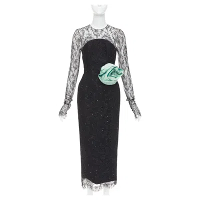 Pre-owned Alexandre Vauthier Couture Aw2019 Runway Green Rosette Crystal Lace Dress