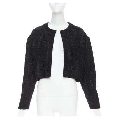 Pre-owned Alexandre Vauthier Couture Aw2019 Runway Tweed Collarless Cropped Jacket In Black