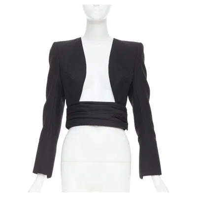Pre-owned Alexandre Vauthier Couture Aw2020 Runway Open Front Cummerband Cropped Jacket In Black