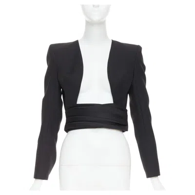 Pre-owned Alexandre Vauthier Couture Aw2020 Runway Open Front Cummerband Cropped Jacket In Black