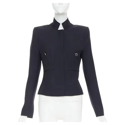 Pre-owned Alexandre Vauthier Couture Aw2023 Runway Cropped Military Collar Officer Jacket In Black