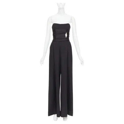 Pre-owned Alexandre Vauthier Couture Black Crystal Pave Brooch Strapless Wide Leg Jumpsuit