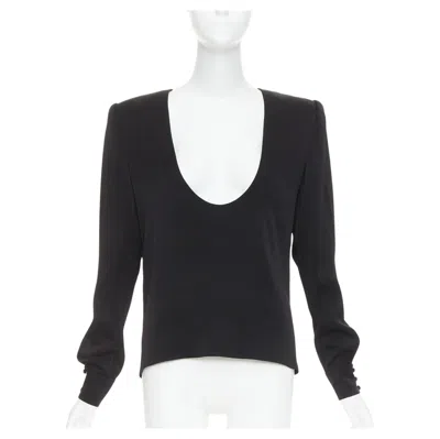 Pre-owned Alexandre Vauthier Couture Black Padded Shoulder Scoop Neck Long Sleeve Top