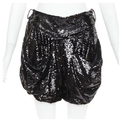 Pre-owned Alexandre Vauthier Couture Black Sequinned Draped Front Pocketed Bubble Shorts