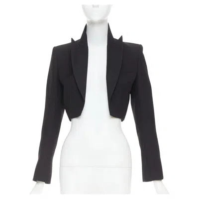 Pre-owned Alexandre Vauthier Couture Black Stand Peak Lapel Cropped Tuxedo Blazer Jacket